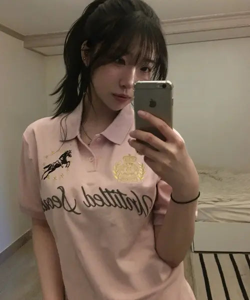 [UNTITLED SEOUL] Untitled Crest Polo Crop Short Sleeve Pink / 언타이틀 크레스트 폴로 크롭 반팔 핑크