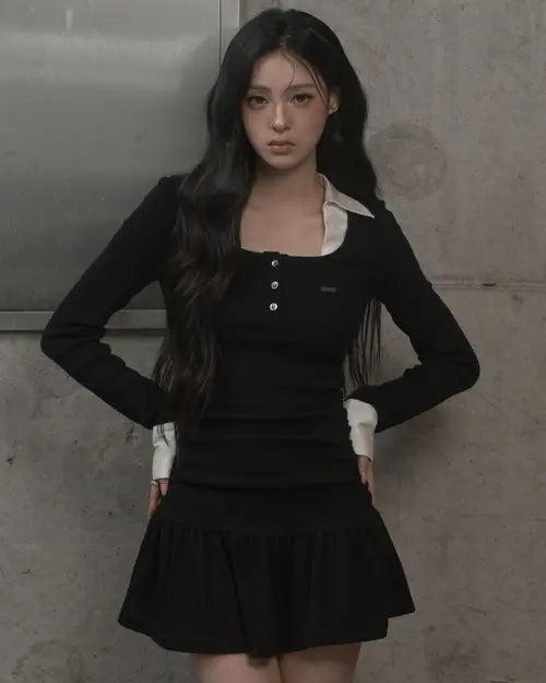 [KHAKIPOINT] Overlay Mini Dress (black)