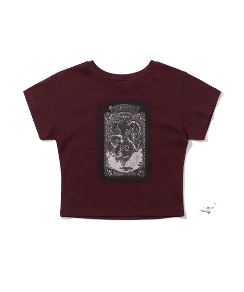 [BSRABBIT] Renaissance Rabbit Print Womens Short Crop SST Burgundy / 르네상스 래빗 프린트 우먼스 숏 크롭 반팔티셔츠 버건디
