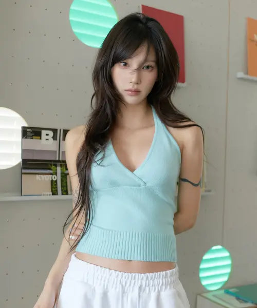 [LARTIGENT] L24 KNIT HALTER TOP(MINT)