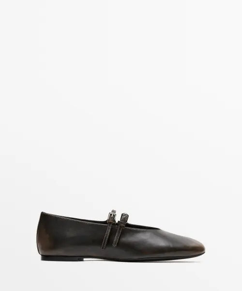 [MASSIMO DUTTI] Double Strap Leather Ballerina Flats / 더블 스트랩 가죽 발레리나