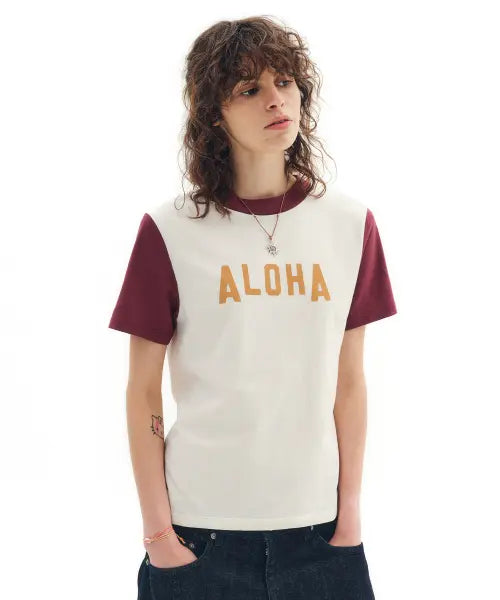 [HELLO SUNRISE] Aloha 2Tone Tee(W)_Ivory