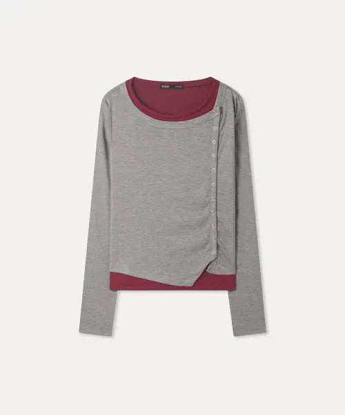 [MIXXO] Button Layered Long Sleeve T-shirt / 버튼 레이어드 긴팔 티셔츠_MIWLWG912A