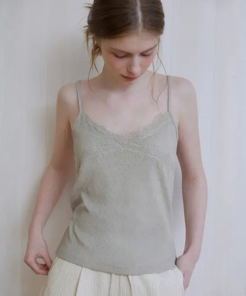 [KNOWNBETTER] Lace sleeveless [KNSS08TS06]_Beige