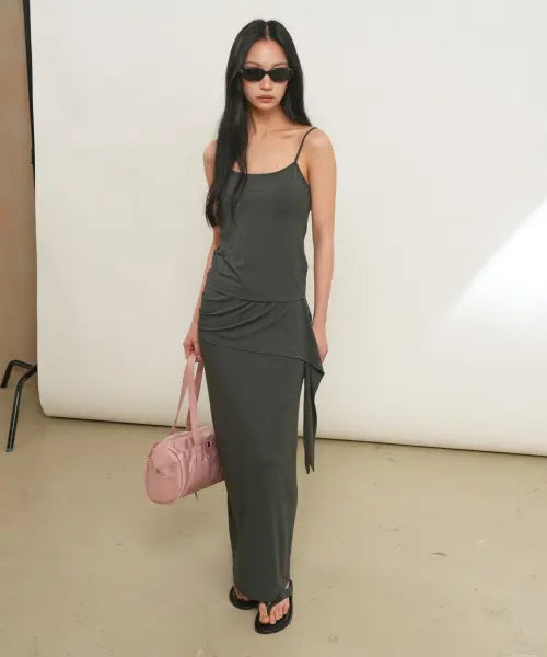 [GENERALIDEA] woman easy elastic waist maxi skirt [charcoal] / 이지 밴딩 맥시 스커트 [CHARCOAL] / GF2LSK514