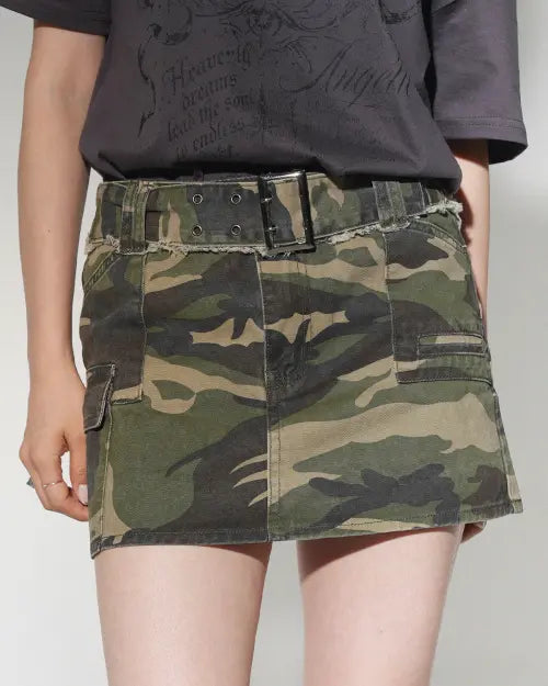 [YEORIN] Belted Camo Mini Skirt / Belted Camo Mini Skirt (Camo)