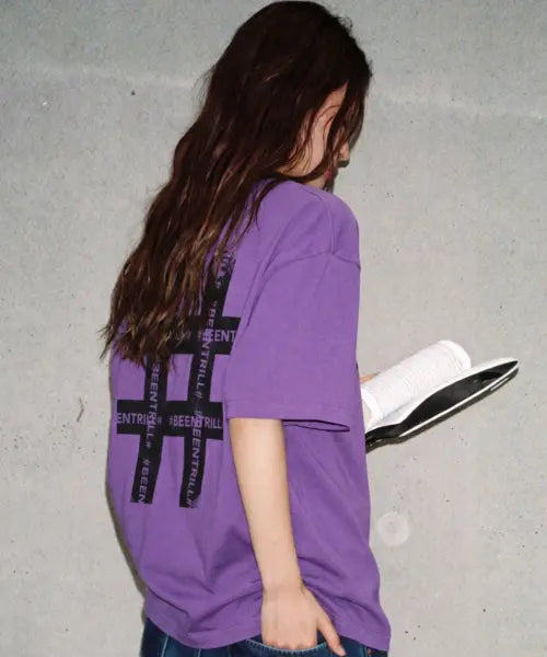 [BEENTRILL] Vintage Hashtag Oversized T-Shirt (Violet) / 빈티지 해시태그 오버핏 반팔티(바이올렛)