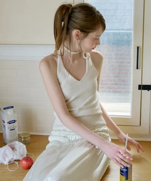 [LETTER FROM MOON] Pepper Halterneck Summer Knit Bustier (Ivory) / 페퍼 홀터넥 썸머니트 뷔스티에 ( 아이보리 )
