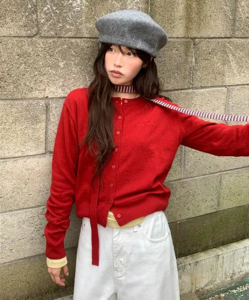 [RONRON] BASIC WOOL ARCHIVE CARDIGAN RED