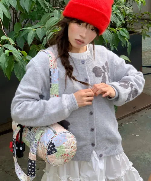 [RONRON] TRIPLE RIBBON CARDIGAN GREY