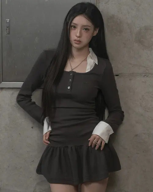 [KHAKIPOINT] Overlay Mini Dress (charcoal)