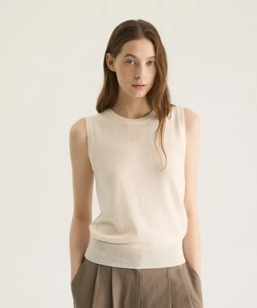 [OATMEAL CAFE] LINEN SLEEVELESS KNIT - IVORY / 린넨 슬리브리스 니트 - 아이보리