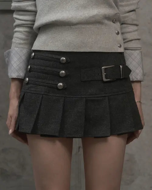 [KHAKIPOINT] Napoleon Belt Skirt (charcoal)