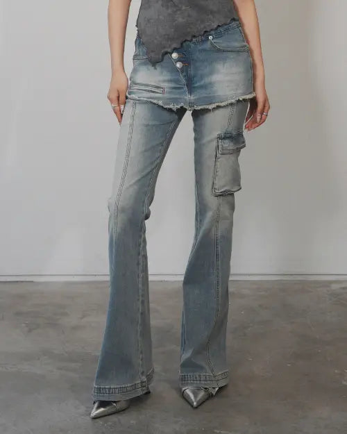 [YEORIN] Cargo Bootcut Denim (Blue)