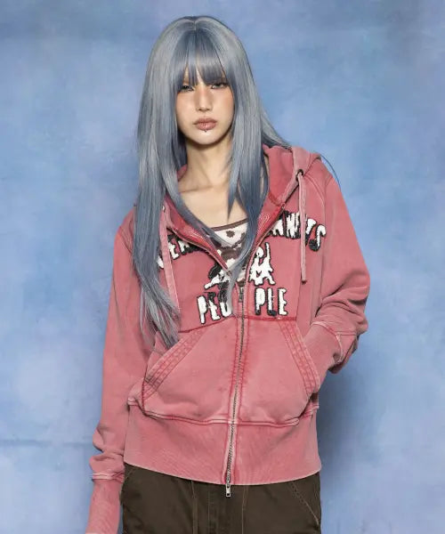 [GLACK] Internet People Old School Slim Fit Hooded Zip-Up (Red) / GHD055 인터넷 피플즈 올드스쿨 슬림핏 후드 집업 (RED)