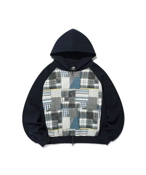 [NICEGHOSTCLUB] PATCHWORK RAGLAN CROP HOODIE ZIP UP_NAVY(NG2GFUM490A)