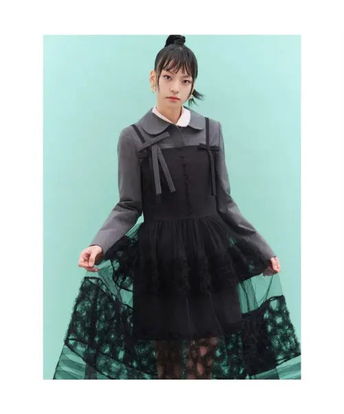 [8SECONDS] MINJUKIM Long Volume Sheer Dress Black / [민주킴] 롱기장 볼륨 샤 원피스  블랙
