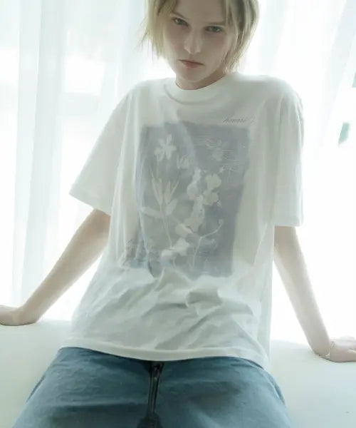 [HEEARI] Flower Printed Oversized T-Shirt / 플라워 프린팅 오버사이즈 티셔츠_블루플라워