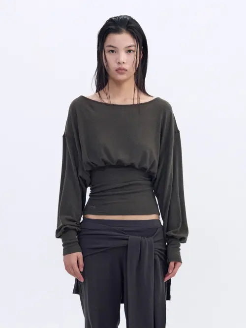 [CERRIC] Draped Back Top _ Khaki