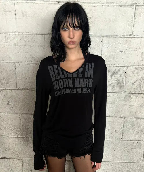 [ROCKCAKE] Believe V Neck Top - Black