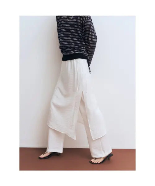 [8SECONDS] Layered Skirt Pants White / 레이어드 스커트 팬츠  화이트
