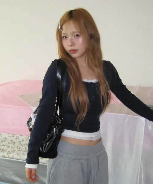 [YOUHEE] LACE LAYERED LONG SLEEVE_NAVY / [주영X유희] LACE LAYERED LONG SLEEVE_NAVY