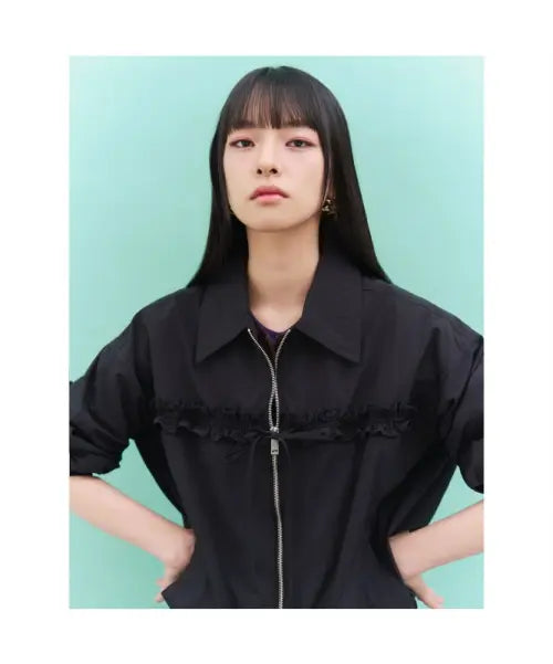 [8SECONDS] MINJUKIM Nylon Frill Blouson Outer Black / [민주킴] 나일론 프릴 블루종 아우터  블랙