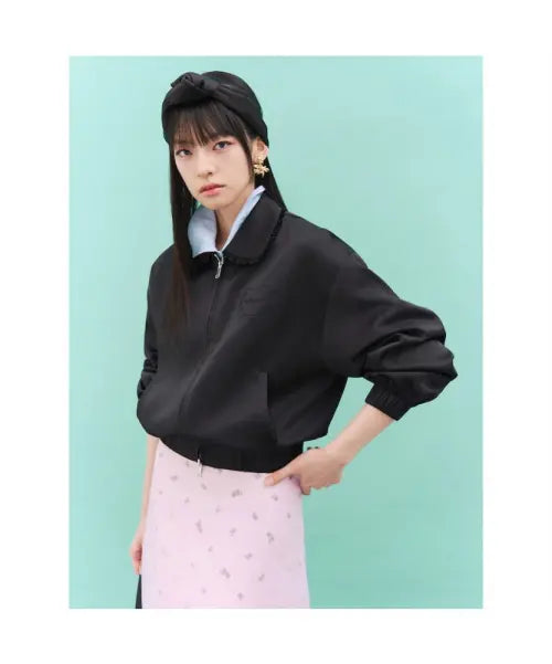 [8SECONDS] MINJUKIM Satin Roundneck Collar Jumper Black / [민주킴] 새틴 라운드넥 카라 점퍼  블랙