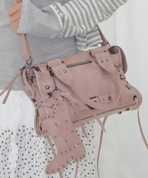 [FANCY CLUB] BELTED WASHING VEGAN LEATHER MINI BAG (BABY PINK) F26QE991 / 벨티드 워싱 비건 레더 미니백 (BABY PINK) F26QE991