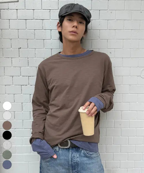 [SUPERSUB] [2 PACK] Slub Stripe Layered Long Sleeve T-Shirt - 7 Colors / [2PACK] 슬럽 스트라이프 레이어드 긴팔 티셔츠 7컬러