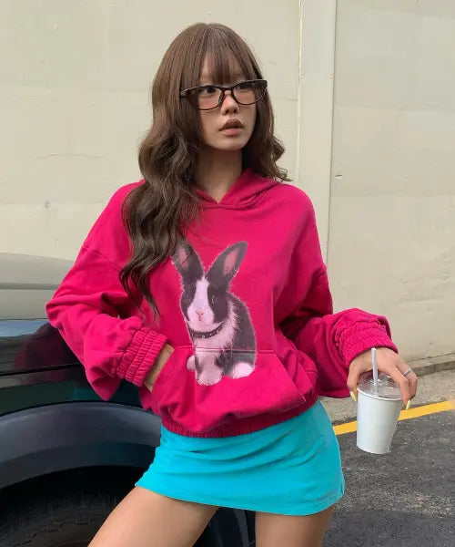 [CRANK] LUCKY BUNNY HOODIE_PLUM / 럭키 버니 후드티_플럼