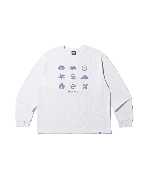 [MADDEN] Mountain Totem Waffle Long Sleeve - Mélange Grey / 마운틴 토템 와플 롱슬리브 멜란지 그레이