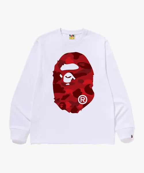 [BAPE] Color Camo Big Ape Head Long Sleeve T-Shirt (M) White/Red / 컬러 카모 빅 에이프 헤드 롱 슬리브 티셔츠(M) WHITE/RED