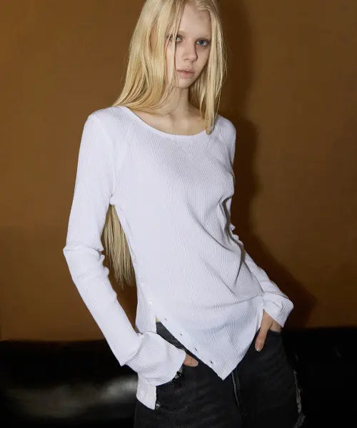 [RENSE] Diagonal Button Tee White