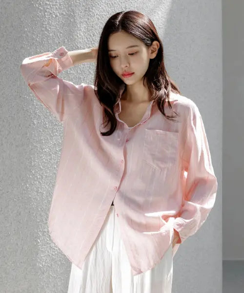 [FRENCHCHIC] Elinne Striped Rayon Shirt / (반팔VER.추가) 엘린느 스트라이프 레이온 셔츠_F6S261SH