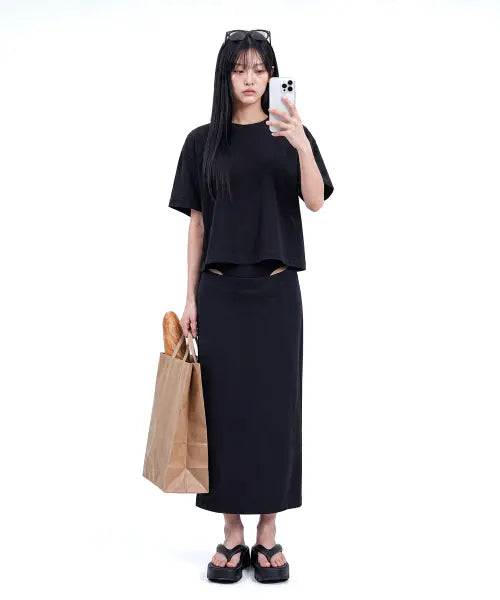[C WEAR BY THE GENIUS] HEAVYWEIGHT OVERSIZED CROP T-SHIRT BLACK / 헤비웨이트 오버사이즈 크롭 티셔츠 블랙