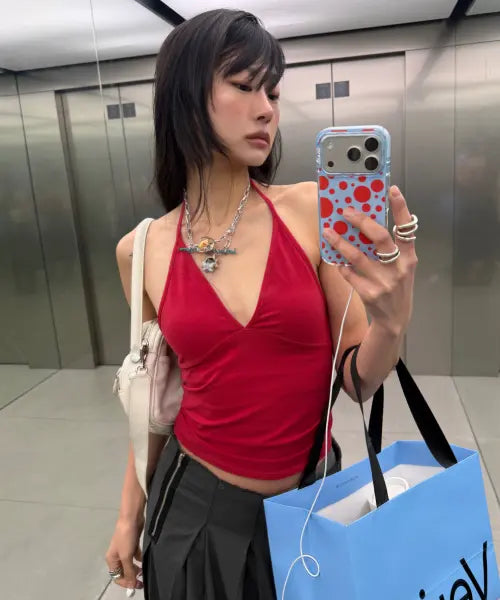 [VERISH] Soft Cotton Deep V-Neck Halter Bra Top / 소프트 코튼 딥브이넥 홀터 브라탑