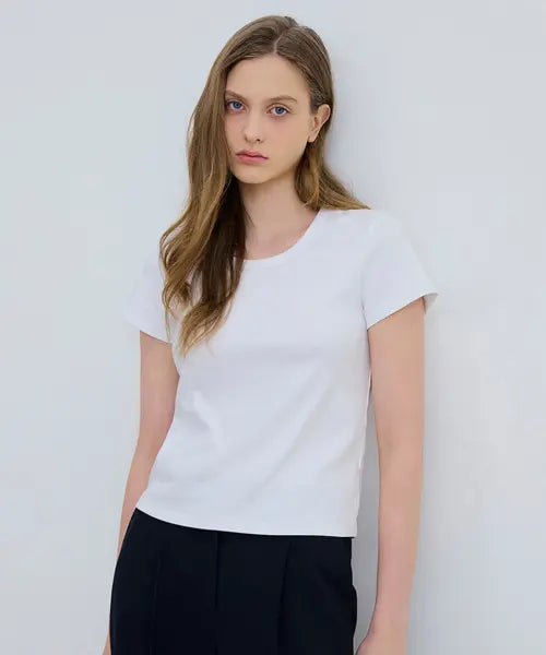 [MIND BRIDGE WOMEN] [ON][W]UNeck Slim Fit Daily Short Sleeve T-shirt - 3color / [ON][W]U넥 슬림핏 데일리 반팔 티셔츠 - 3color