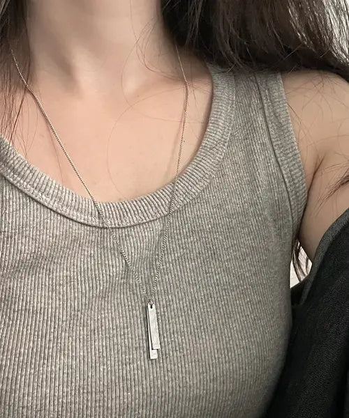 [VINEDEW] Double Stick Pendant Surgical Steel Long Necklace / 더블 스틱 펜던트 써지컬스틸 롱 목걸이