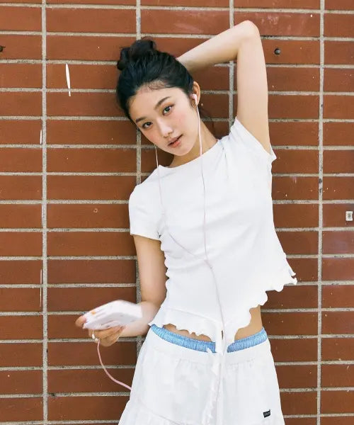 [MIXXO] Ruffle Short Sleeve T-Shirt / 러플 반팔 티셔츠 RE HWG43TS_MIWHWG72RA