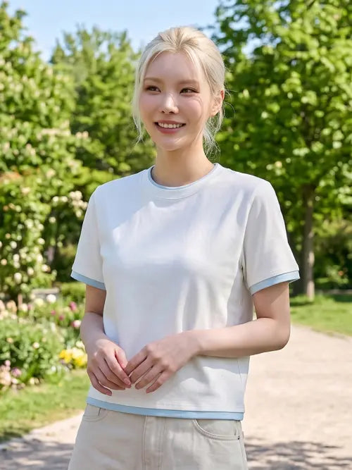 [HANGTEN] Women's Layered Short Sleeve T-Shirt / 여성 레이어드 반팔 티셔츠_003(10570-131-415-69)