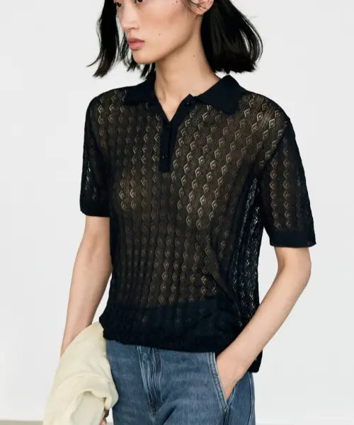 [MASSIMO DUTTI] Eyelet Detail Knit Polo / 아일릿 디테일 니트 폴로