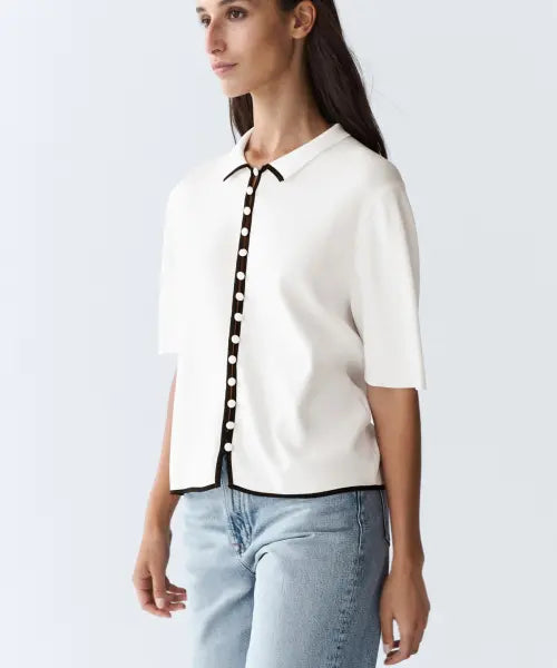 [MASSIMO DUTTI] Colorblock Detail Short Sleeve Knit Cardigan / 배색 디테일 반팔 니트 카디건