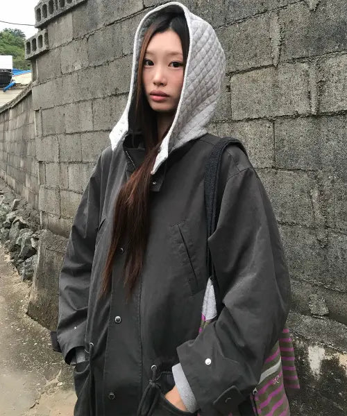 [AEAE] FLOWER BLOCK FIELD JACKET [CHARCOAL]