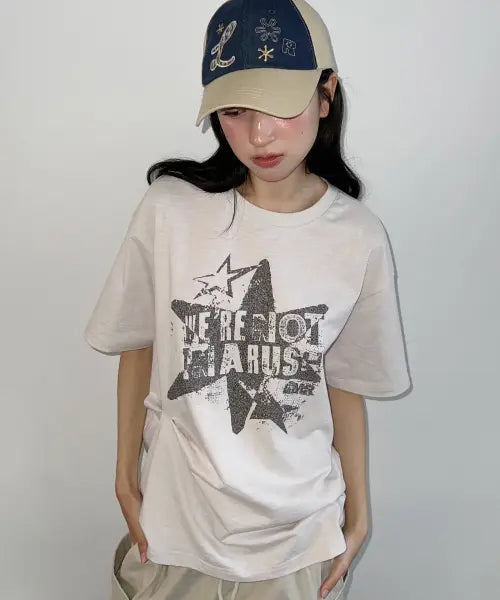 [LMR] Vintage Star Slub Pintuck Short Sleeve T-Shirt Cream / 빈티지 스타 슬럽 핀턱 반팔 티셔츠 CREAM