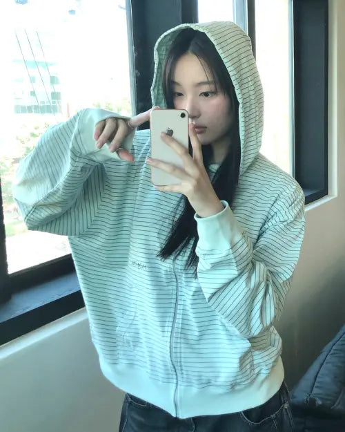 [HAVISM] HVSM STRIPE THIN ZIP UP HOOD(MINT)
