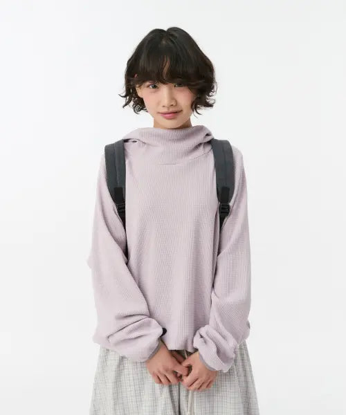 [OHESHIO] WAFFLE HOODED SWEATSHIRT, PINK