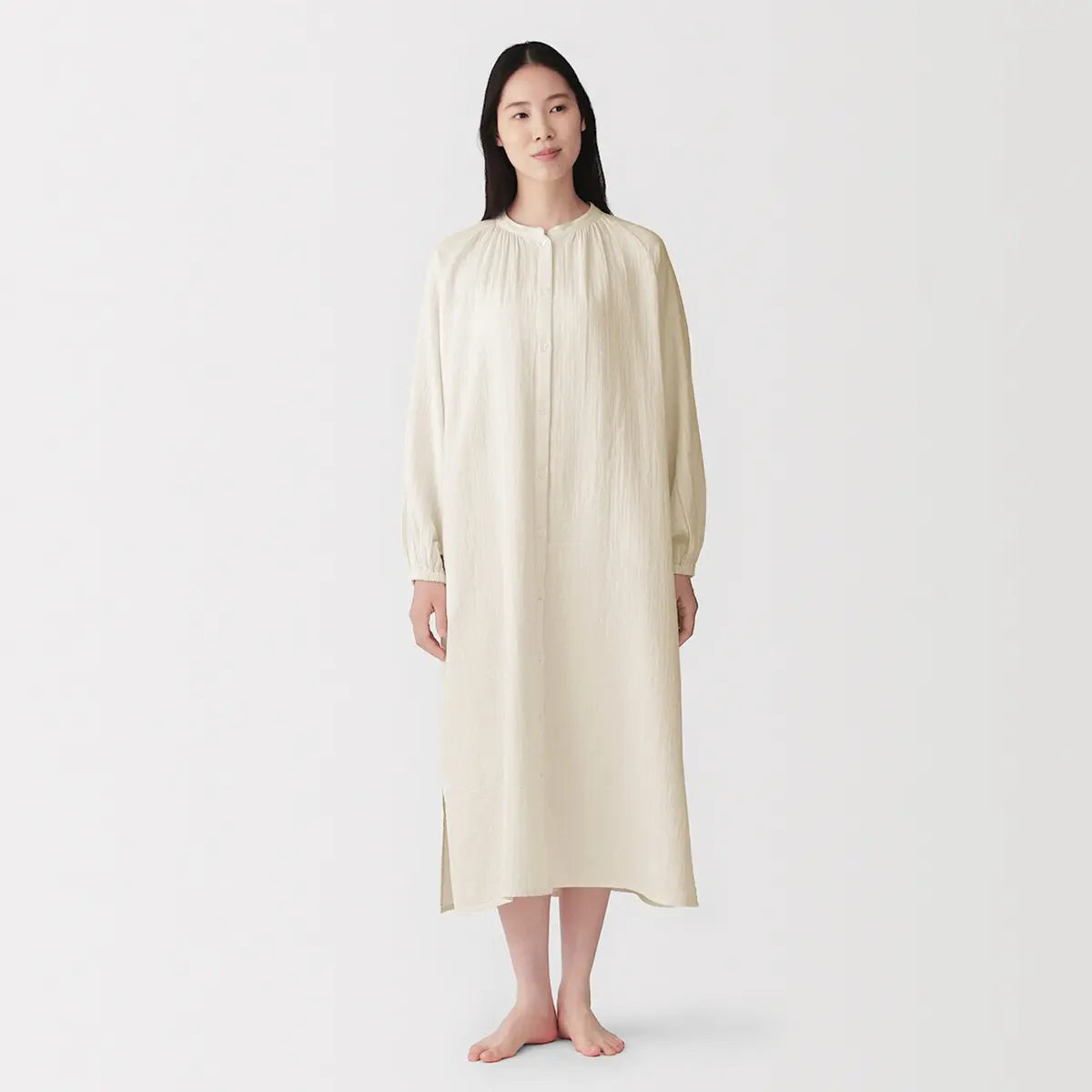 [MUJI] Crepe Gauze Long Sleeve Dress / 크레이프 가제 긴소매 원피스