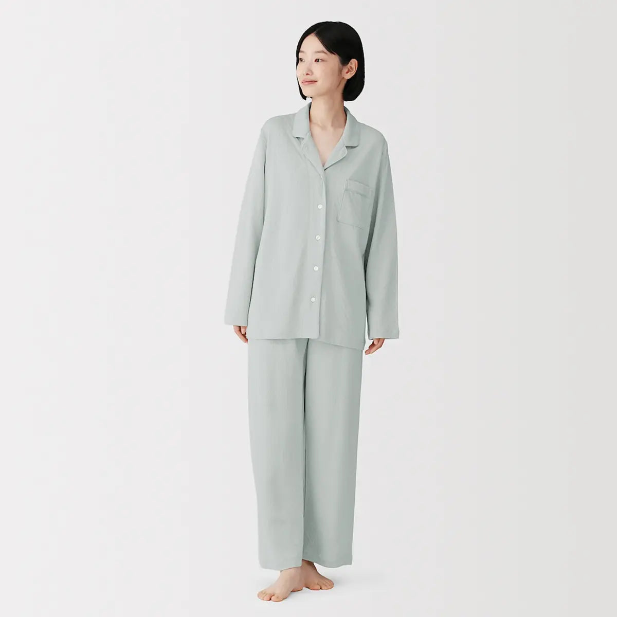 [MUJI] Women's Soft Jacquard Jersey Long Sleeve Pajamas / 여성 보드라운 자카드 저지 긴소매 파자마