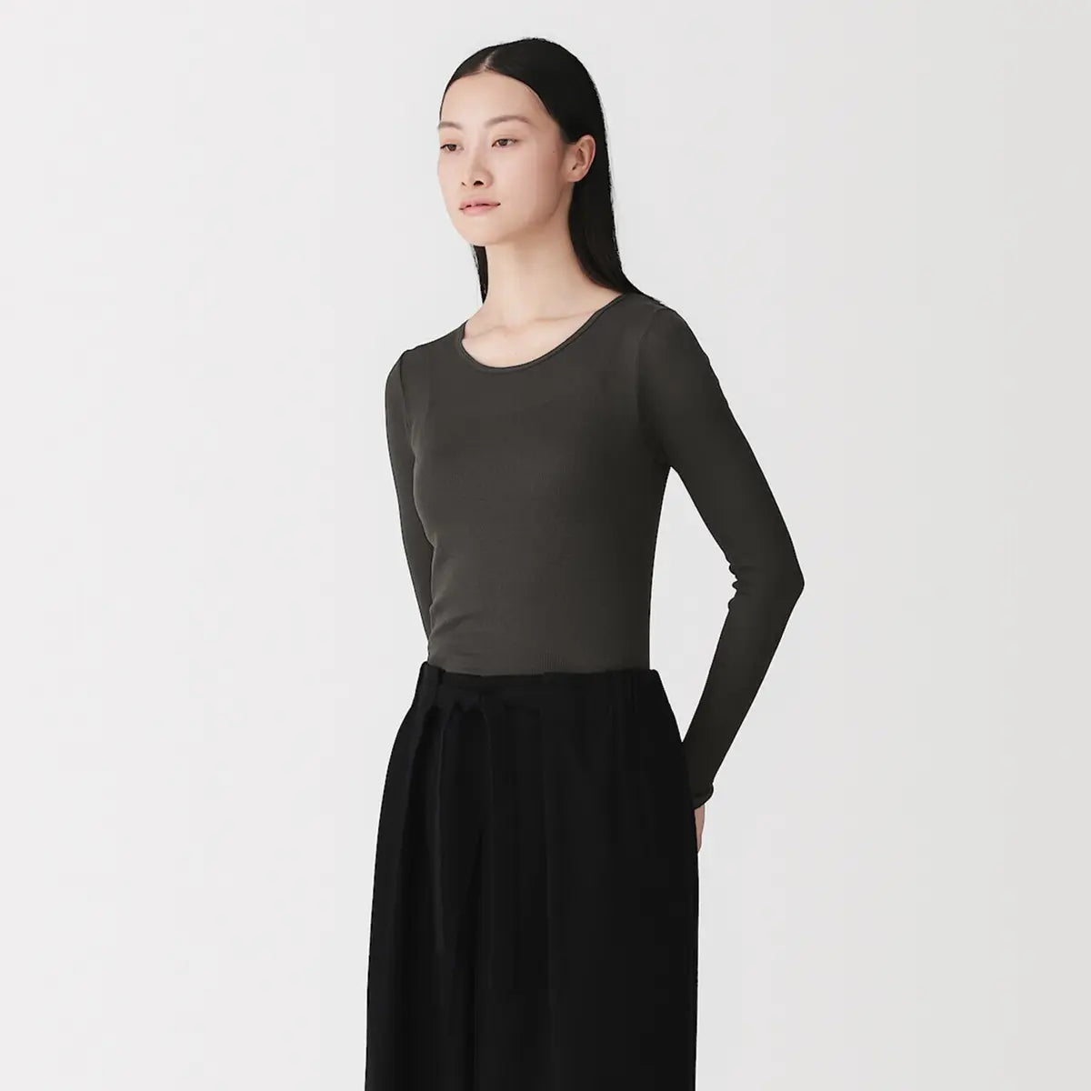 [MUJI] Silk Rib Crewneck Long Sleeve T-Shirt / 실크 리브 크루넥 긴소매 티셔츠